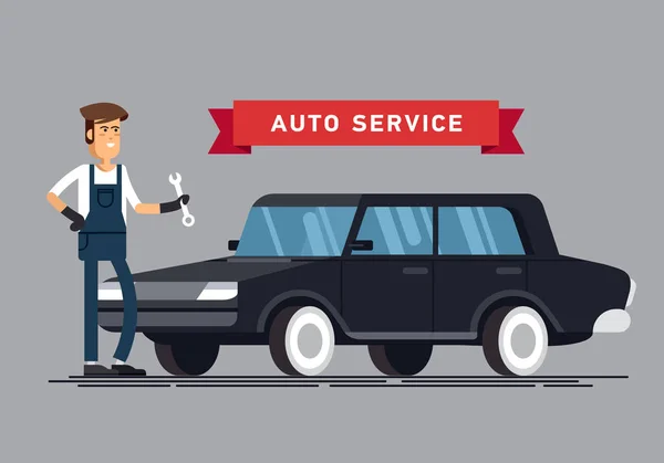 Cool set of car repair shop and auto service vector illustrations. — Stock Vector