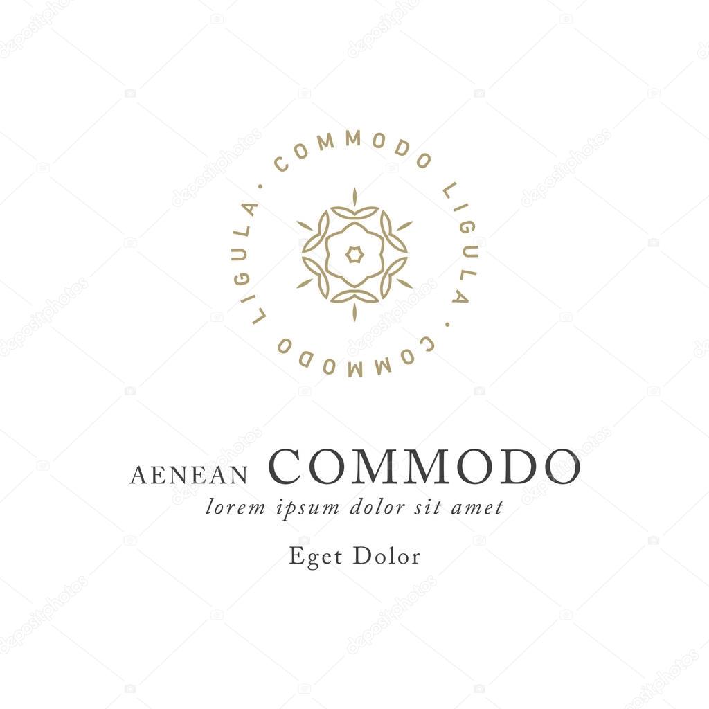 Vector logo design templates and emblems in trendy linear style in silver colors on white background - floral and natural cosmetics concepts and alternative medicine symbols