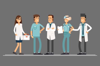 Beyaz bir arka plan üzerinde takım doktorlar