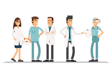 Beyaz bir arka plan üzerinde takım doktorlar