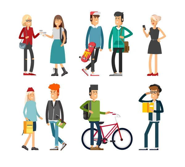 Flat illustratuion set of students. Fashio modern people. — Stock Vector