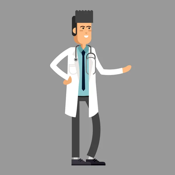 Guapo doctor masculino con barba y gafas — Vector de stock