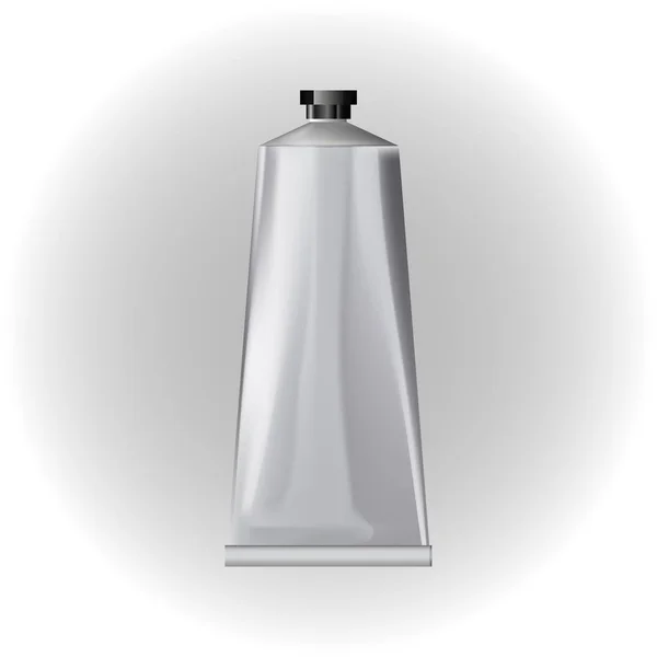 Tubo de plata realista en blanco para cosméticos, crema, ungüento — Vector de stock