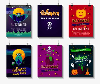 Cadılar Bayramı afişleri ayarlayın. Düz renkli