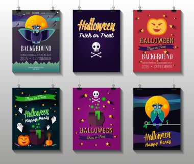 Cadılar Bayramı afişleri ayarlayın. Düz renkli