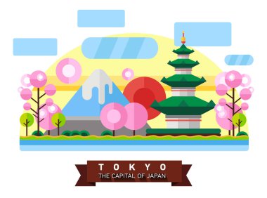 Çin, Japonya. Renkli düz resimde