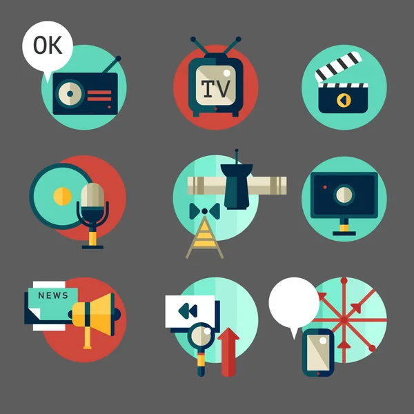 Diseño de medios. Iconos planos coloridos — Vector de stock