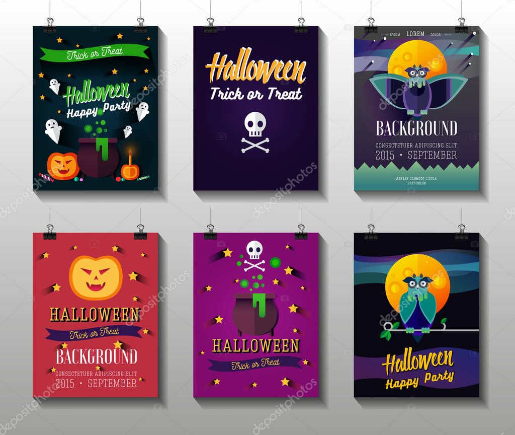Halloween Posters set. Flat colorful