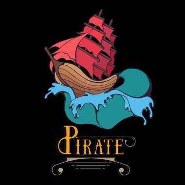 Dalgalar ile bir korsan gemi silueti.