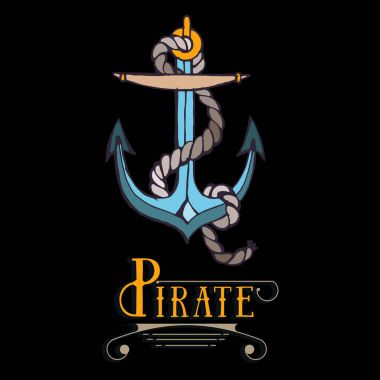 Logo deniz, deniz, yelken, çapa ipi ile.