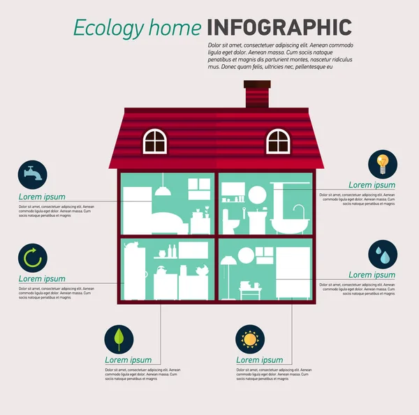 Eco infografía casera. Ecología verde — Vector de stock