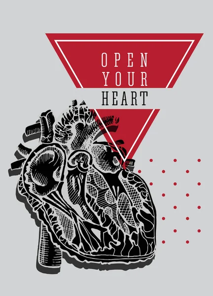 Mänskliga hjärtat. Hand ritning vintage illustration — Stock vektor