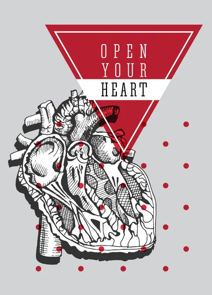 Mänskliga hjärtat. Hand ritning vintage illustration — Stock vektor