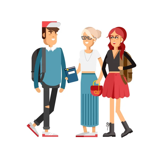 Ilustración plana conjunto de estudiantes — Vector de stock