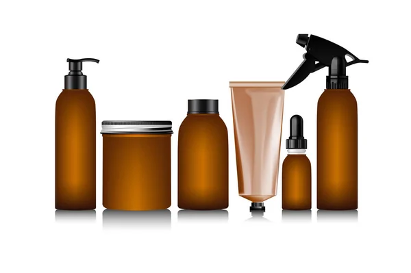 Bottiglia marrone realistica per contenitore crema cosmetica — Vettoriale Stock