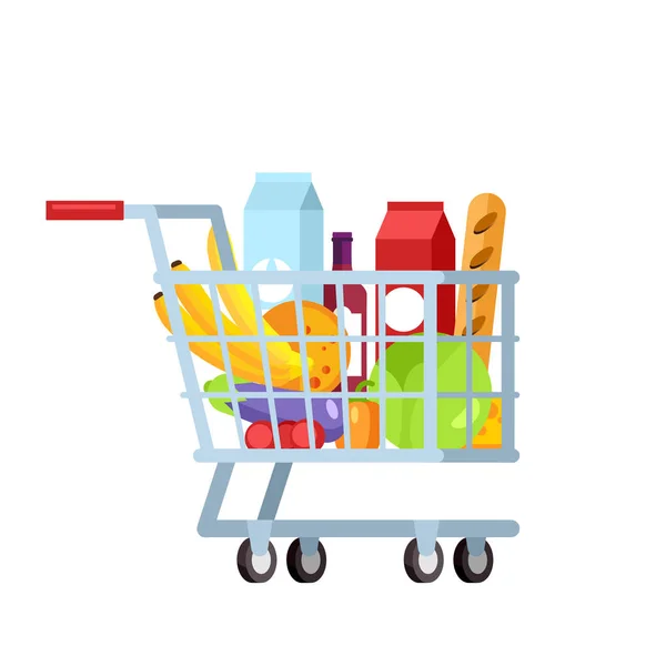 Carrinho de compras cheio de frutas e vegetais —  Vetores de Stock