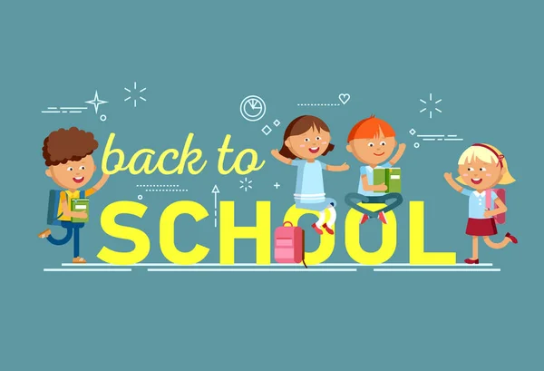 Pupils with school backpacks — Stock Vector