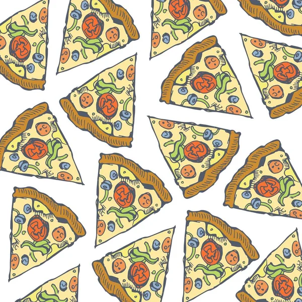 Doodle Pizza seamless pattern background — Stock Vector