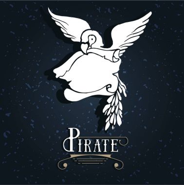 El çizimi karikatür korsan papağan hazine ile