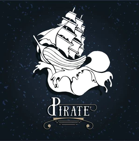 Silhouette d'un bateau pirate aux vagues . — Image vectorielle