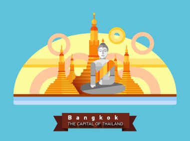 Bangkok, Tayland, Thailand şehrin düz manzara. Asya seyahat