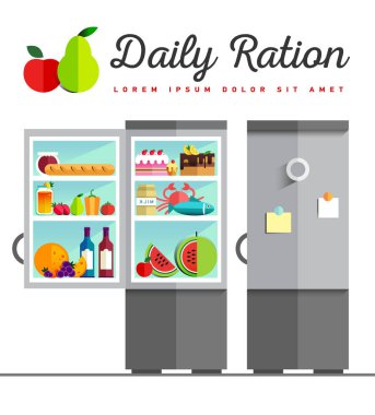 Vektör açık buzdolabı, sağlıklı tam