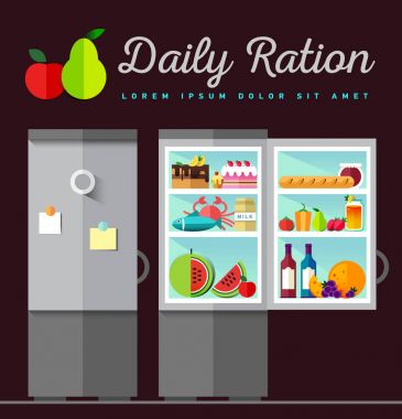 Vektör açık buzdolabı, sağlıklı tam