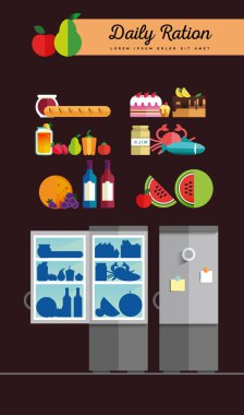 Vektör açık buzdolabı sağlıklı taze tam