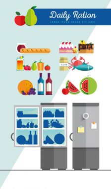 Vektör açık buzdolabı sağlıklı taze tam