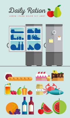 Vektör açık buzdolabı sağlıklı taze tam