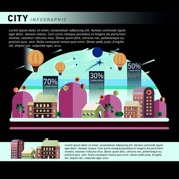 Conjunto de edificios en diseño plano — Vector de stock