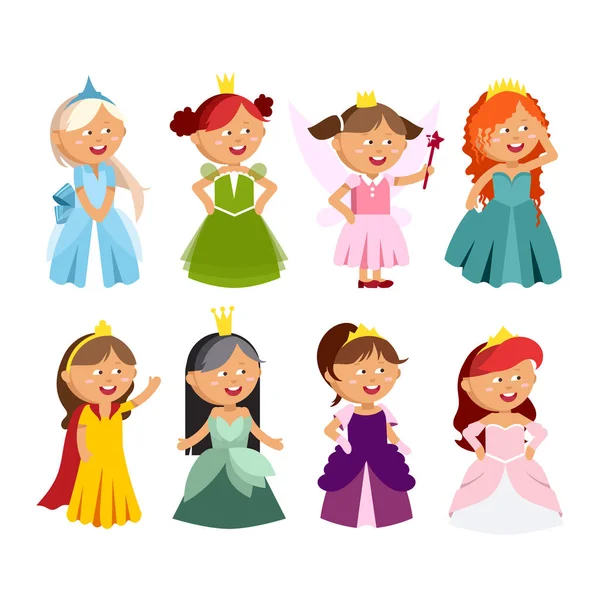 Prinzessinnen Vektor Set niedliche Sammlung von schönen Charakteren. — Stockvektor