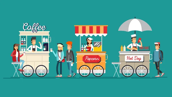 Creative detailed vector street coffee bicycle cart — Stock Vector