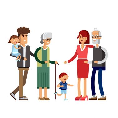 Düz resimde çok nesil aile