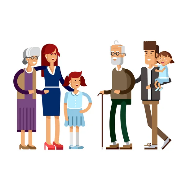 Illustrazione piatta famiglia multi-generazione — Vettoriale Stock