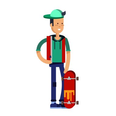 Serin vektör hipster adam karakter binme longboard