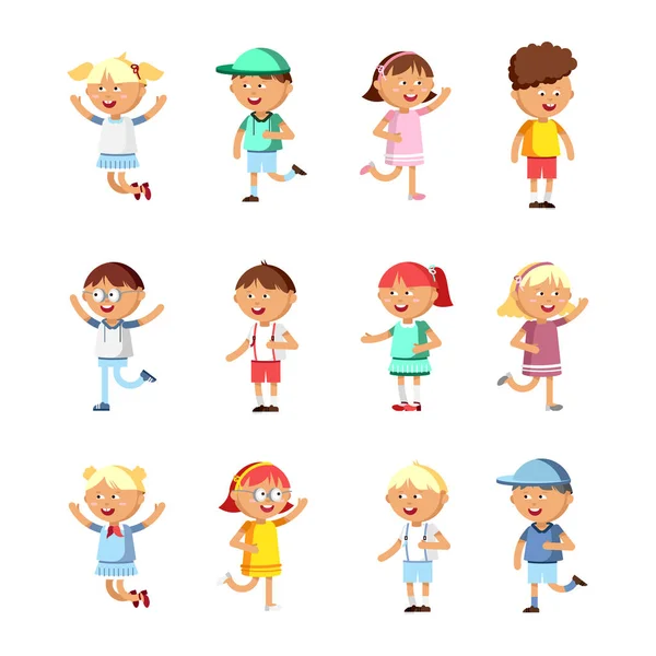 행복 한 아이 들의 컬렉션입니다. 유치원 어린이 들의 그룹. — 스톡 벡터