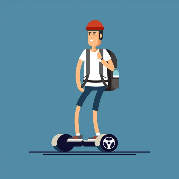 Chico cabalgando en dos ruedas mini segway — Vector de stock