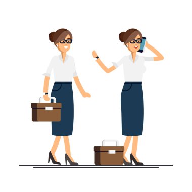 Basit vektör kadın ofis işçi karakter yürüyüş