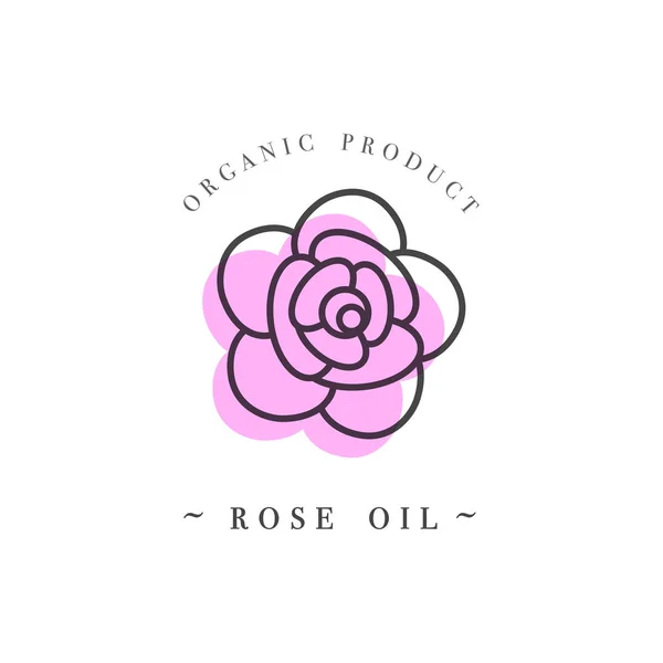 线性风格的包装设计模板和标志的向量集- -美容油和化妆品油- - argan 、玫瑰、杏仁和茶树 — 图库矢量图片