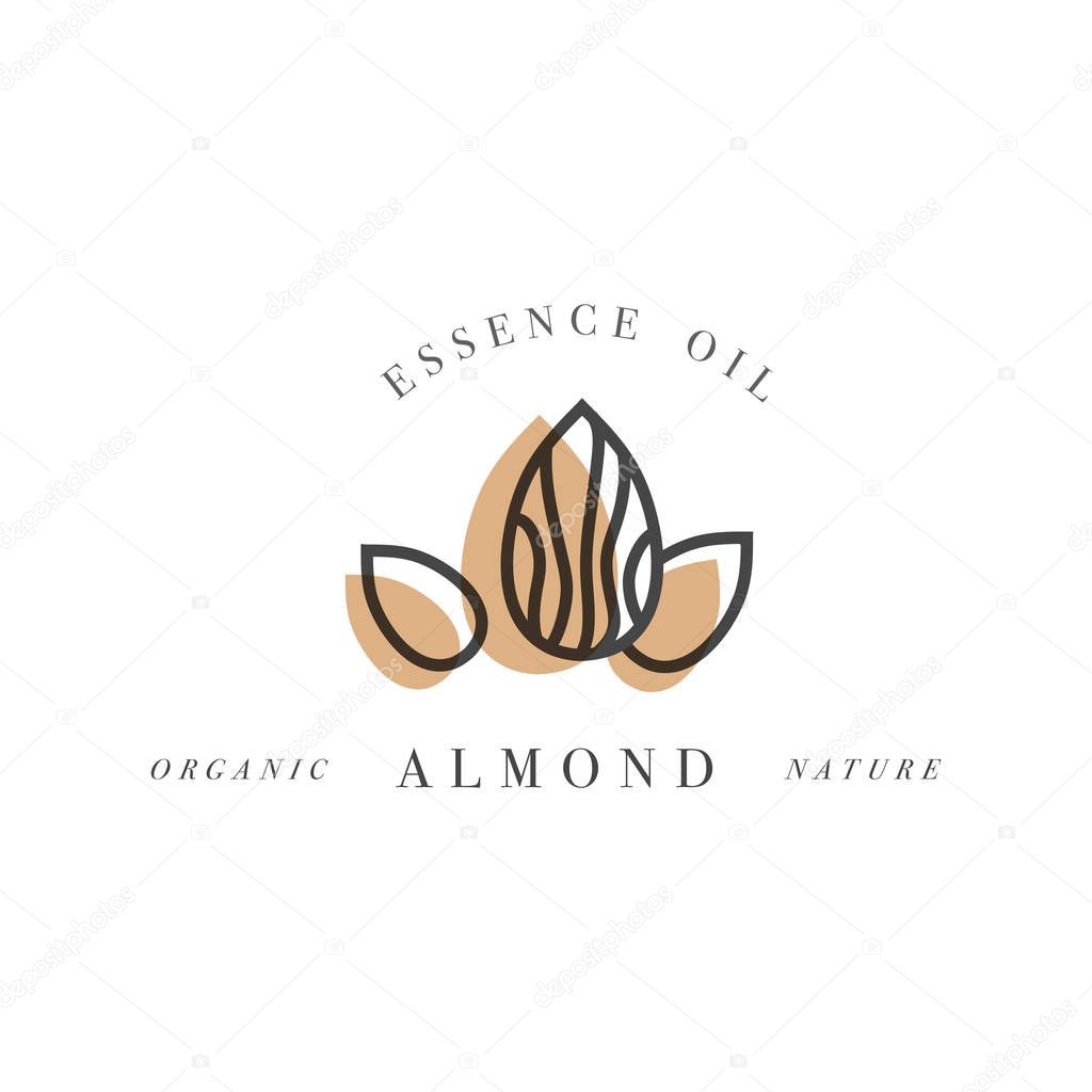 Vector set of packaging design templates and emblems - beauty and cosmetics oil - almond. Logos in trendy linear style