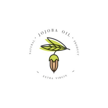 Vektör ambalaj tasarım şablonu ve amblem - güzellik ve kozmetik yağı - jojoba