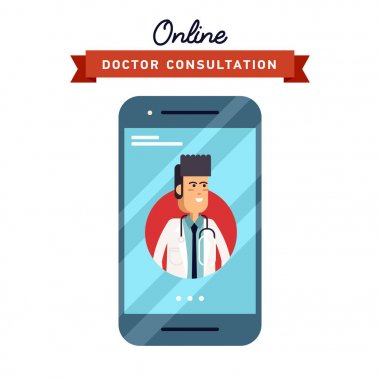 Form kavramını vektör çizim yandan tıbbi yardıma holding cep telefonu tasarım ve online Danışma doktor