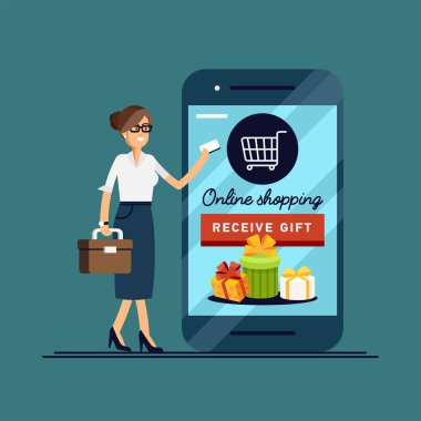 Alışveriş online iş kavramsal düz stil.