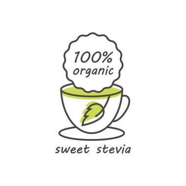 Vektör stevia etiketleri, logolar, rozetleri, simgeler kümesi. Doğal tatlandırıcı tasarım öğesi. İzole organik stevia simgesi.