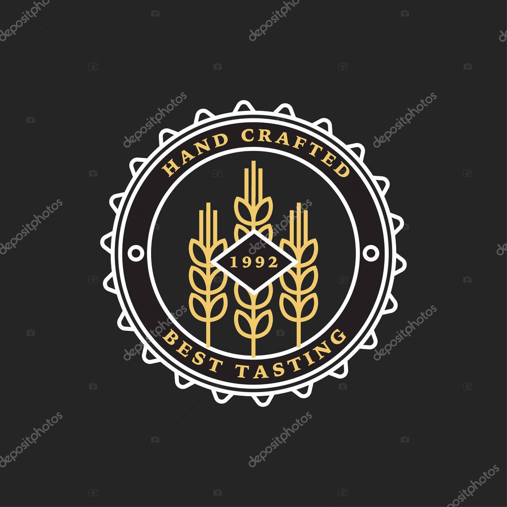 Linear golden brewery logos. Labels with spikelets of wheat. Vintage craft beer retro design elements, emblems, symbols, and icons or pub labels, badges collection. Beer business signs template