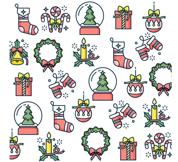 Design linear vetorial Natal cumprimentos elementos no fundo branco. Férias de inverno elementos de design. Doodle... . —  Vetores de Stock