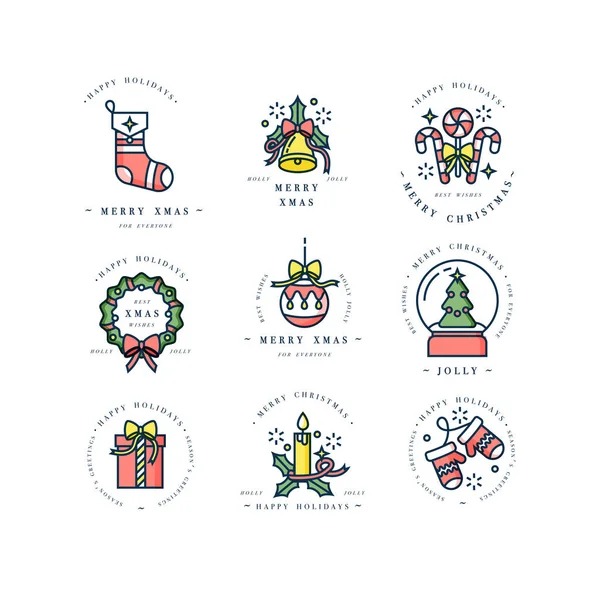 Vektör Lineer tasarım Noel selamlar öğeleri beyaz arka plan üzerinde. Tipografi ang simgesini Xmas kartları, afiş veya afiş ve diğer printables — Stok Vektör