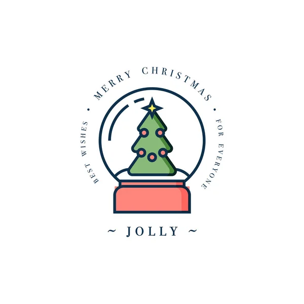 Mooie Merry Xmas lineaire conceptontwerp met kerst bal met sneeuw. Groeten van typografie composities Xmas kaarten — Stockvector
