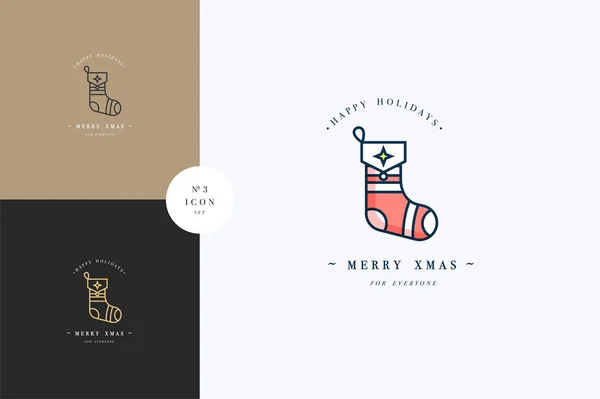 Precioso concepto de Feliz Navidad diseño lineal con bola de Navidad. Saludos tipografía composiciones Tarjetas de Navidad, pancartas o carteles — Vector de stock